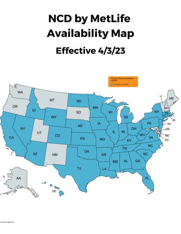NCD by MetLife Availability Map