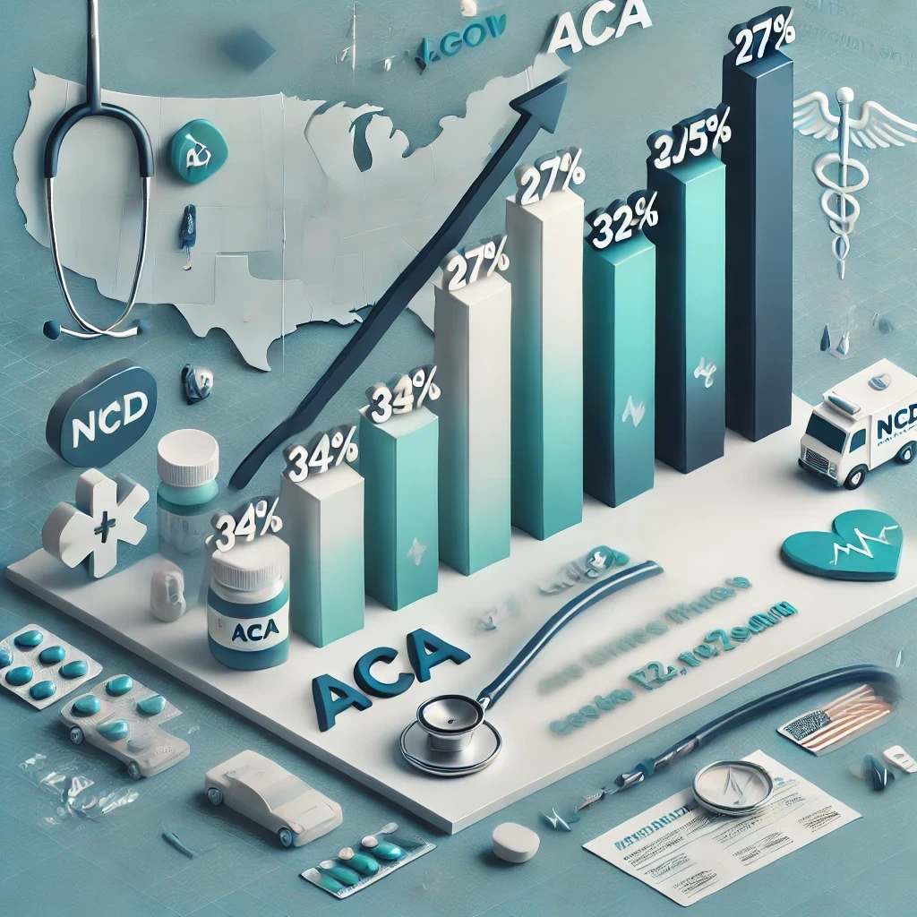 DALL·E 2024 12 06 18.46.59 A professional and branded image aligned with NCD Insurance showcasing ACA enrollment trends for a blog post. The image includes a clean and sleek bar